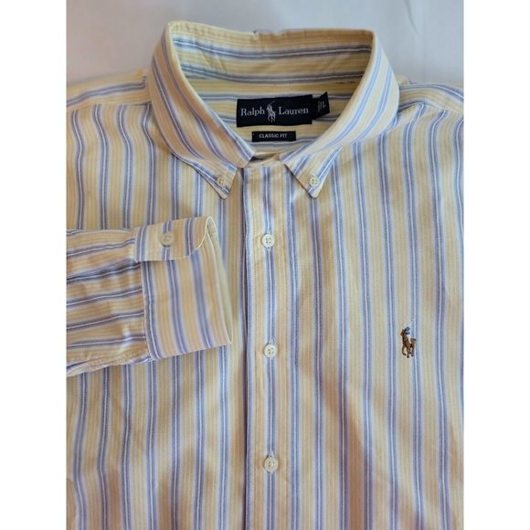Ralph Lauren Other - Ralph Lauren Men's L Blue/Yellow stripe Classic Fit‎  Button Long Sleeves Shirt